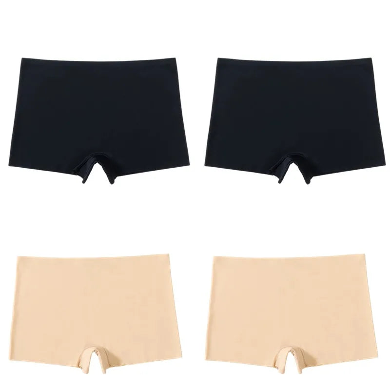 BZEL 4PCS Women's Panties Seamless Boxers Breathable Lingerie Comfortable Boyshorts Silk Satin Underwear Woman Sports Underpants