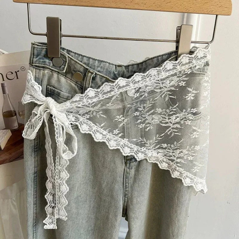 2 in 1 Triangle Short Skirt Half Skirt Butt Curtain Skirt Lace Trim Apron Soft Lace Stacked Ins Style Korean Spring Headscarf