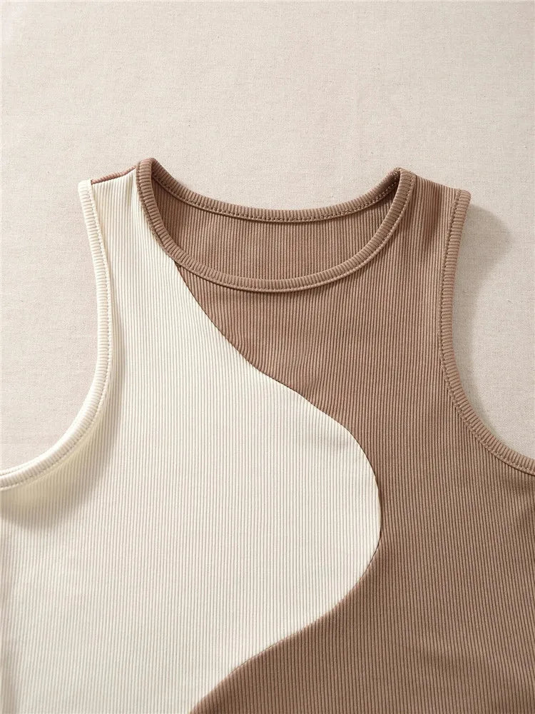High Street Style Patchwork Rib Knit Sleeveless Crop Top Women Summer Y2K Clothes Korean Fashion Tank Top Tee Streetwear 2023