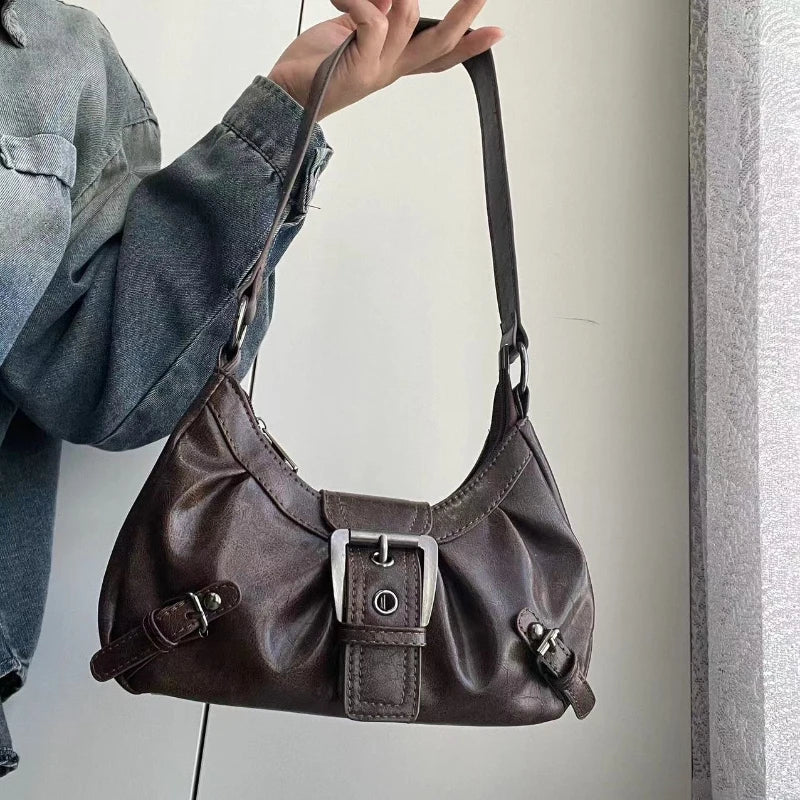 2025 Spring Hot Selling Maillard Style Retro Style Small Bag Spicy Girl Y2K Wasteland Style Vintage Leather Shoulder Armpit Bag