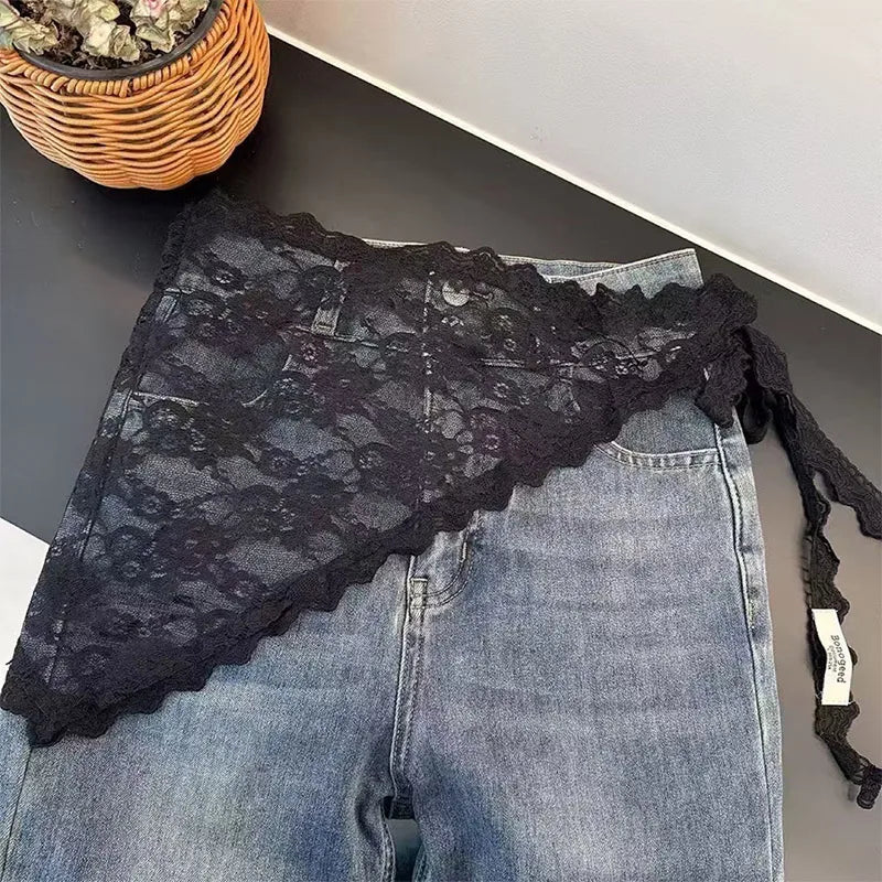 2 in 1 Triangle Short Skirt Half Skirt Butt Curtain Skirt Lace Trim Apron Soft Lace Stacked Ins Style Korean Spring Headscarf
