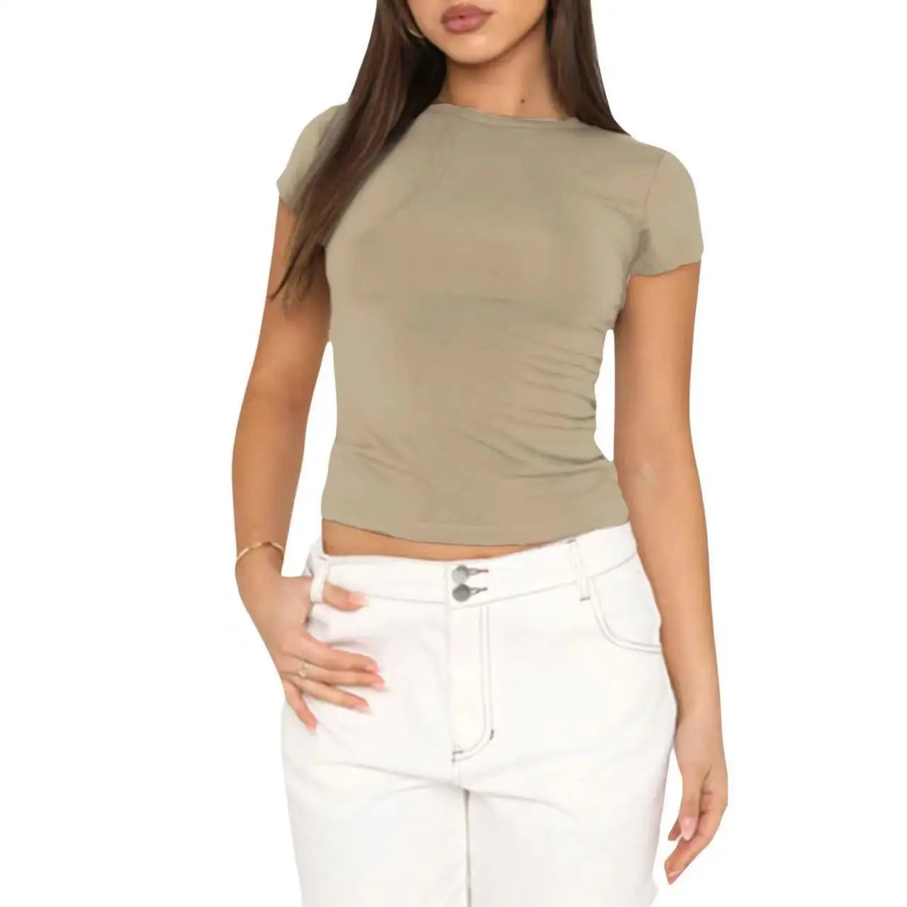 2024 Women's Sports Fitness Clothing Slim Running Sweat Absorbing Skinny Yoga Clothes Quick Drying Clothes Short Sleeved T-shirt