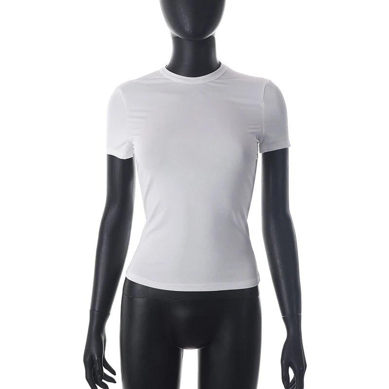 2025 Spring New Short Sleeve T-Shirt Women Solid Simple Casual Soft All-Match Hot Basic Crop Tops Tees Summer Fashion