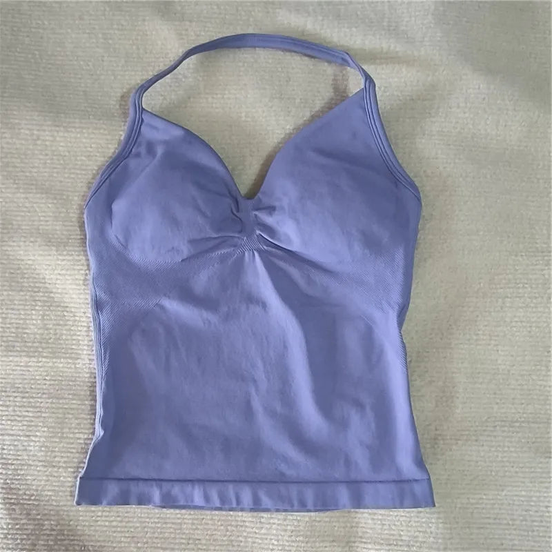 HBC Sexy V Neck Gym Tank Top Longline Strappy Vest Women Seamless Sports Running Tank Top Slim Fit Yoga Padded Workout