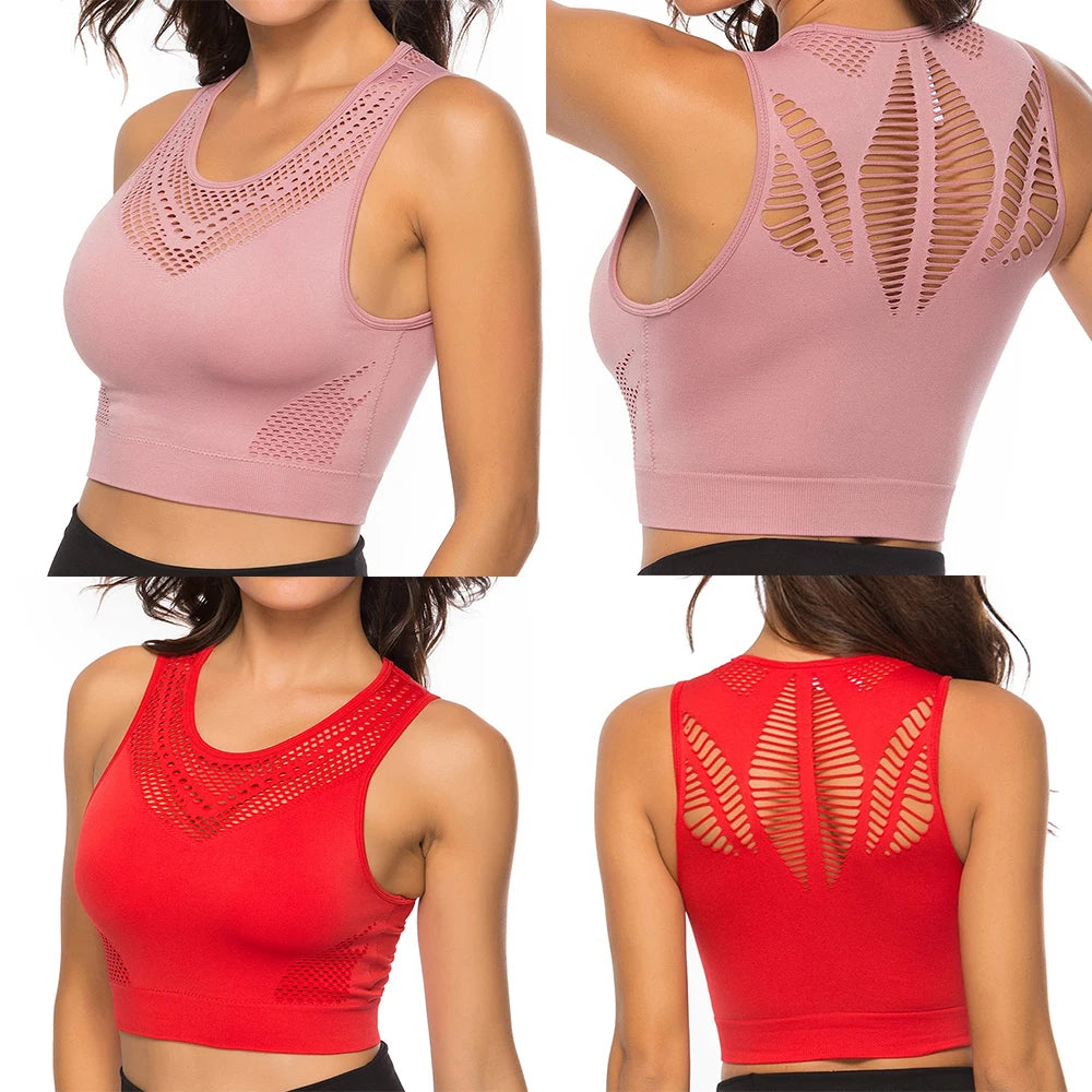 Hot Fitness Women's T-shirts Workout Sports Bra Yoga Vest Backless Solid Quick Dry Running Gym Sport bra Yoga Shirts Tank Top
