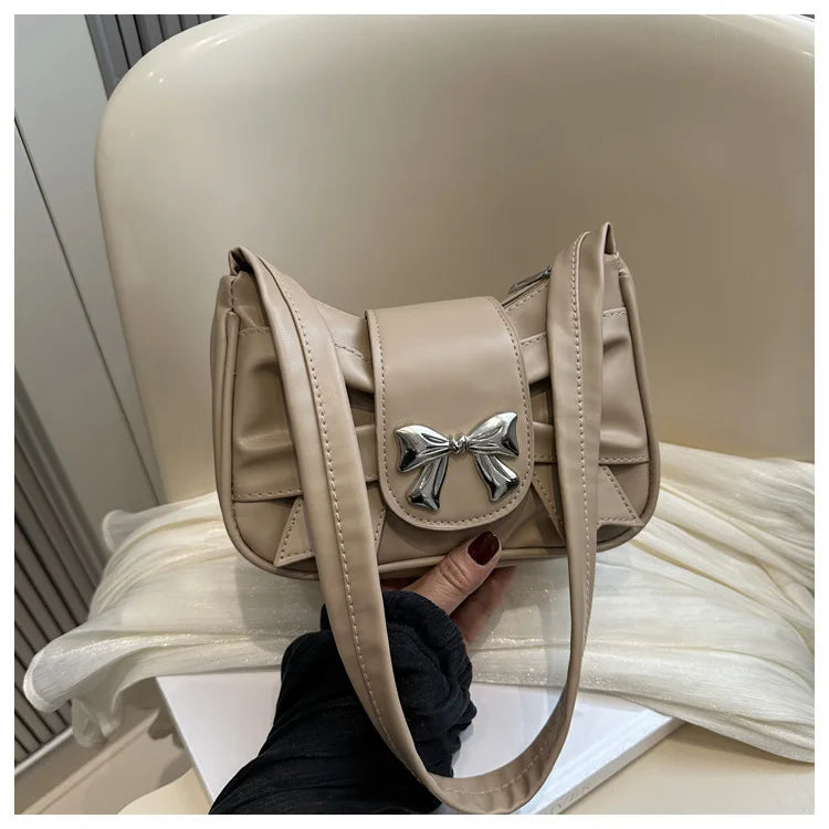 Trendy Bow Shoulder Bag Handbag Casual Underarm Bag Daily Commuting Bags PU Leather Lady Banquet Bag Business Women's Bags
