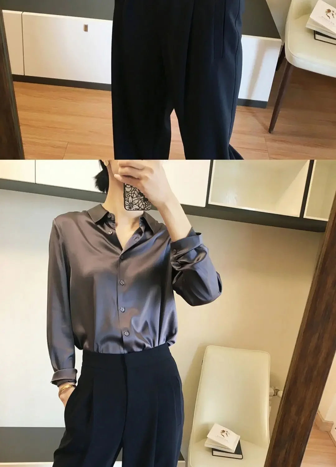 Silk Brown Clothes Wear To Work Office Outfits Long Sleeve Purple Spring Formal Tops for Women Satin Womens Shirt & Blouse Cool