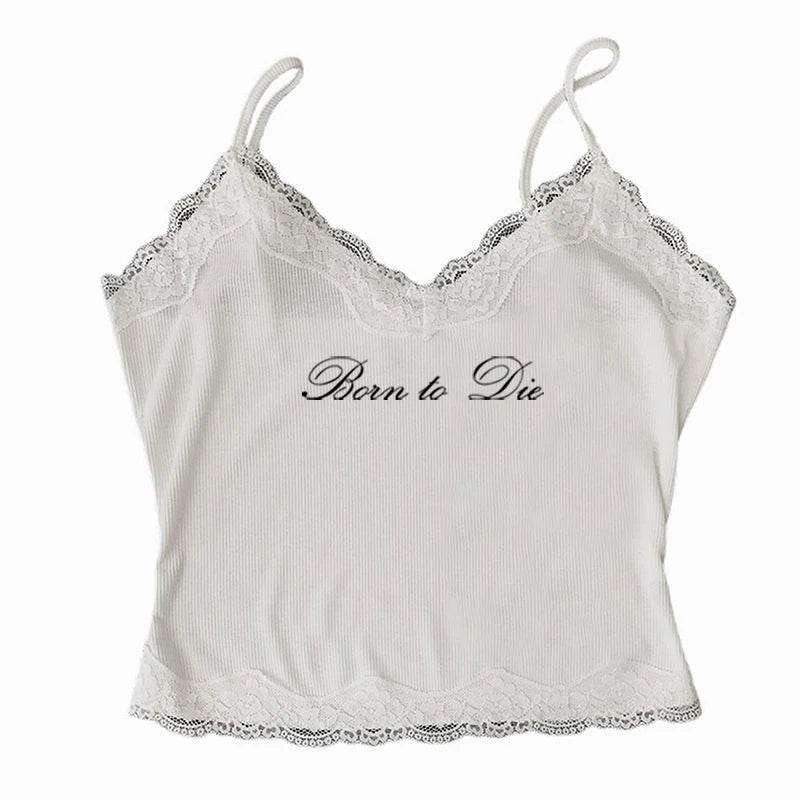 Gothic Grunge Punk Hip Hop Rock Streetwear Casual Sexy Crop Top Y2K Retro Harajuku Emo Girl Aesthetic Fashion Lace Camisole Tops