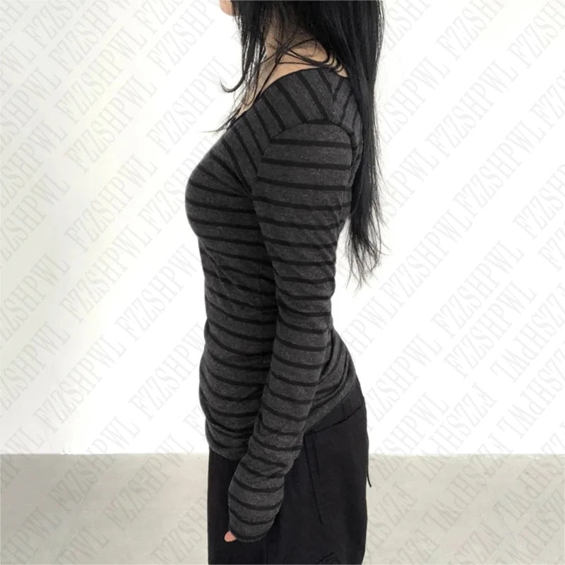 Harajuku Retro Aesthetic Y2K Emo Girls Long Sleeve Tops Goth Punk Rock Hip Hop Fashion T-Shirts Sexy Slim Chic Womens Streetwear