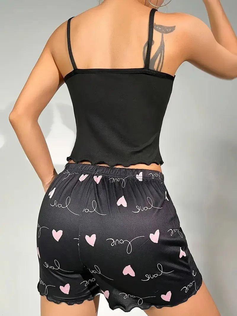 Women's Milk Silk Pajama Set Printed Camisole and Shorts Two-Piece Summer Comfort Homewear Sexy Loungewear Outfit