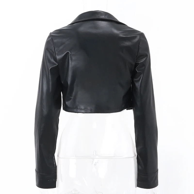 Xeemilo Autumn Faux Leather Short Jacket Y2K Turn-down Collar Fashion Botton Decoration PU Coat 2022 Grunge Street Casual Coats