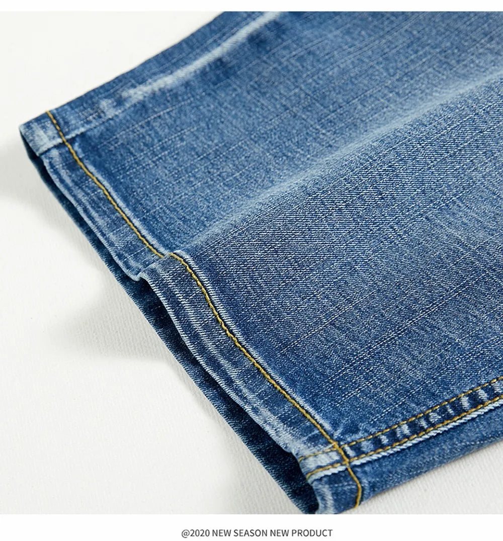 Summer Classic Shorts Jeans Men Denim Pants Straight Stretch Casual Cool Thin Knee Length Blue Fashion Brand Daily Trousers