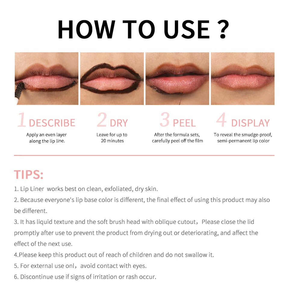 4Color Peel Off Lip Liner Tattoo Waterproof Long Lasting Matte Non-Stick Fading Lip Tint Sexy Red Contour Lips Make Up Cosmetics