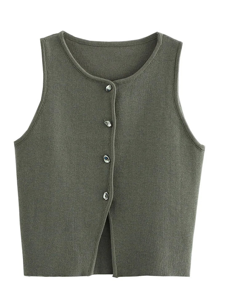 White Knit Crop Top Women Button Short Tops Woman 2025 Summer Tanks Camis Tops for Women Streetwear Vest Tank Top Female