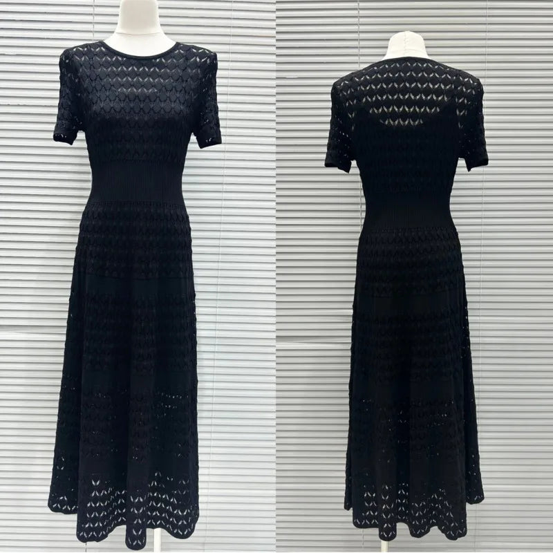 CHUJIE Women's 2025 Summer Lace Trim Dress Set - Round Neck Short Sleeve Midi Dress + Slip Dress 2 Piece Set (Rayon Nylon Blend)