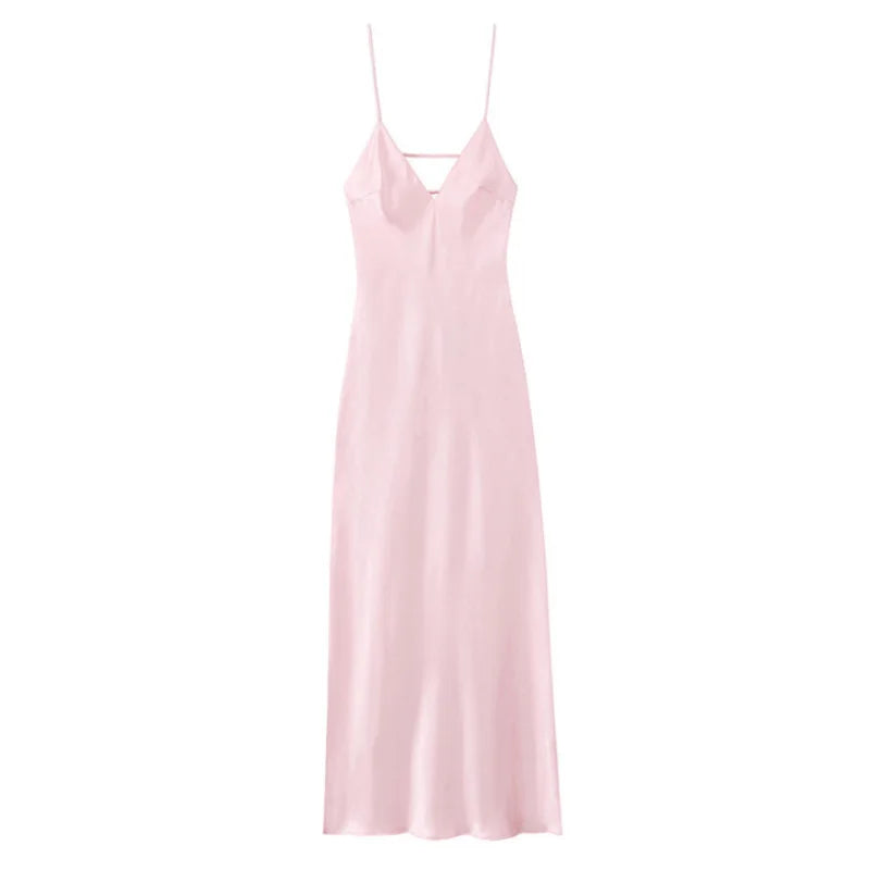 Yellow Elegant Stain Women's Sling Dress Sexy Backless Sleeveless V Neck High Waist Evening Gown Summer Chic Lady Partywear 2025
