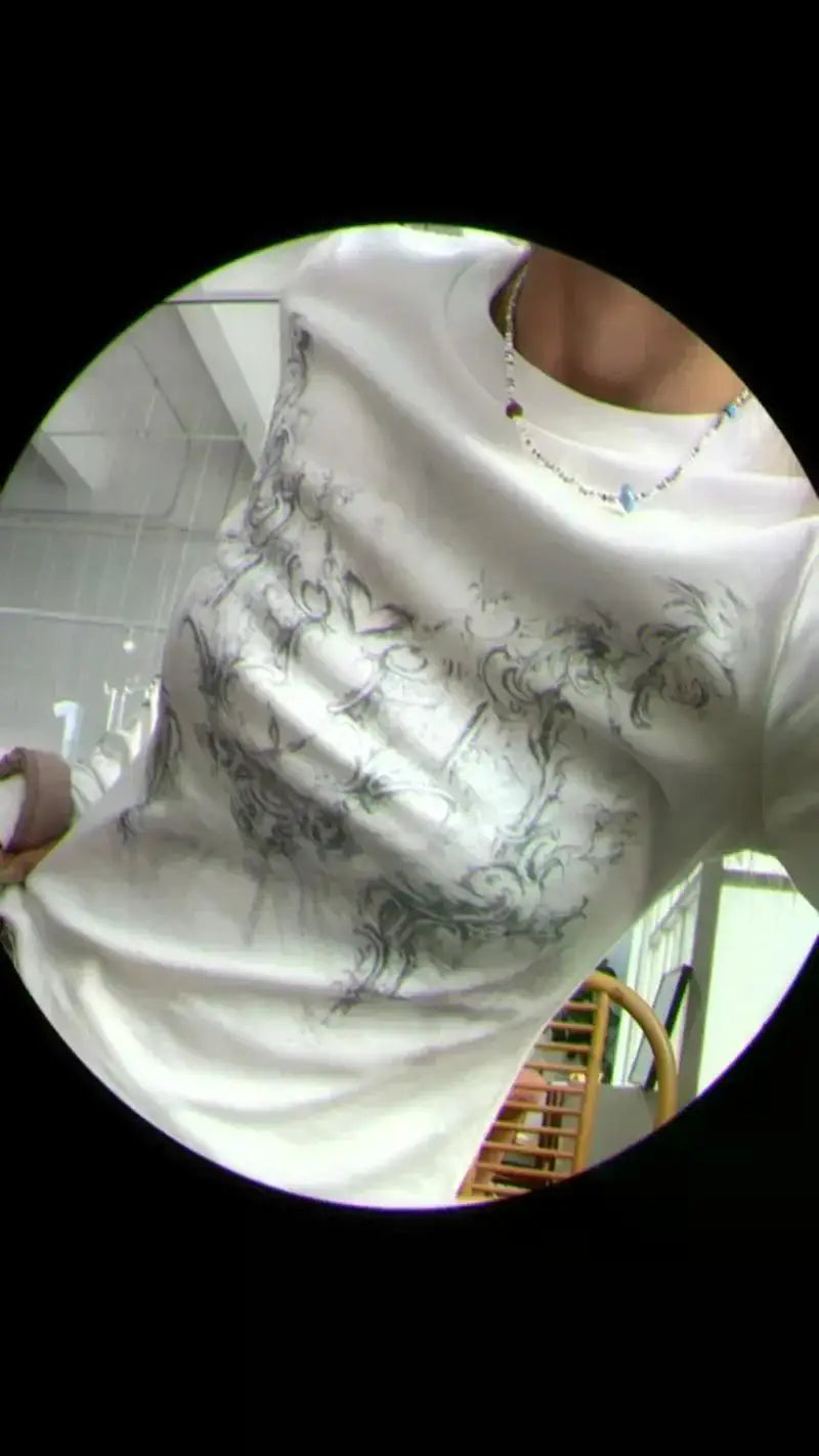 Vintage Women Clothes Y2K T-shirts 2023 Blusas O-neck Long Sleeve Print Tunic Woman Clothing Fashion Casual Crop Tops Shirts