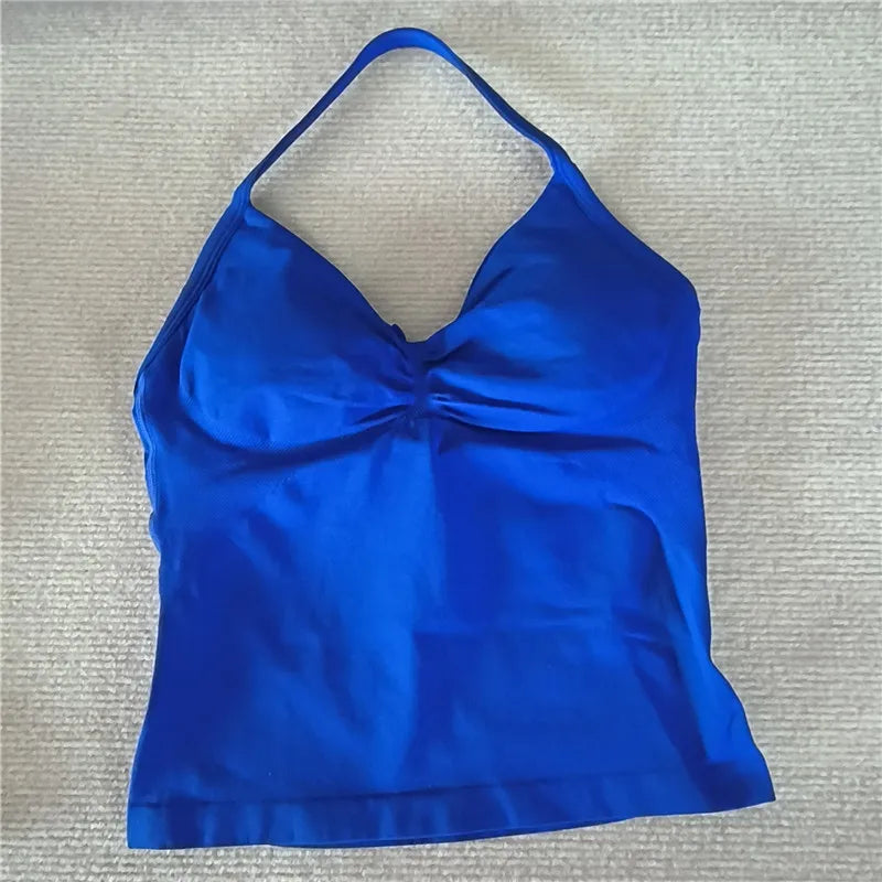 HBC Sexy V Neck Gym Tank Top Longline Strappy Vest Women Seamless Sports Running Tank Top Slim Fit Yoga Padded Workout