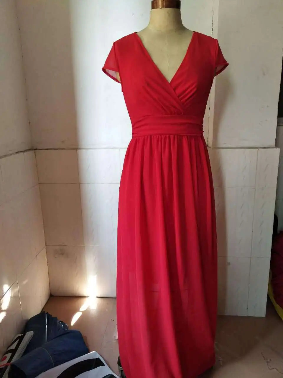 Women's Short-Sleeved Chiffon Evening Dress, Female Party Dress, Monochromatic, Bohemian, Long, Elegant, New, 2022