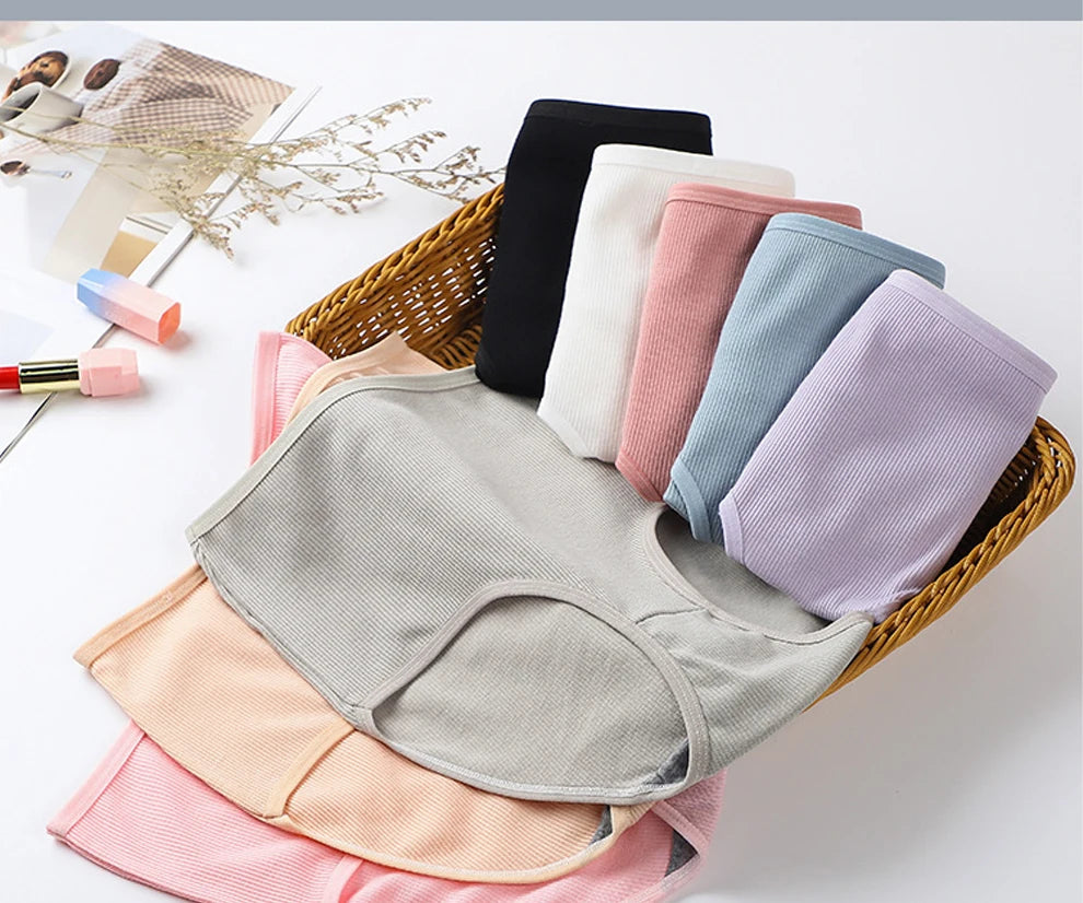 8pcs Women Panties Girl Plus Size Underwear High Waist Briefs Breathable Solid Color Soft Female Lingerie
