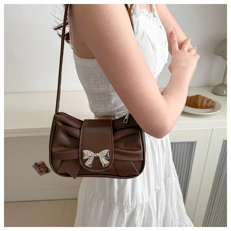Trendy Bow Shoulder Bag Handbag Casual Underarm Bag Daily Commuting Bags PU Leather Lady Banquet Bag Business Women's Bags