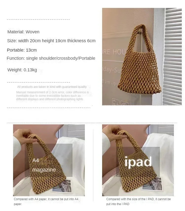 Women Fashion Small Crossbody Phone Bag Solid Color Hollow-out Woven Crochet Lightweight Braided Shoulder Handbag Crossbody Bags
