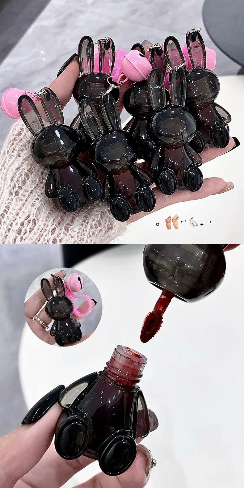 Gege Bear Pink Rabbit Velvet Matte Lip Cream Black Rabbit Water light lip glaze matte mirror pendant lipstick lip gloss