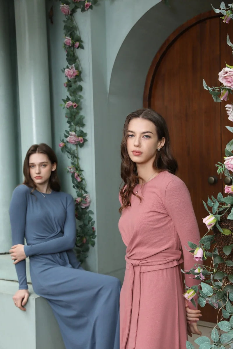 AS 2025 summer ribbing closed-fit wrap tops + Aline dress high Stretch matching sets