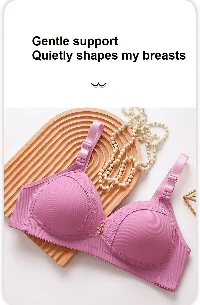 Gathered Side Collection Lifting Underwear Breasts Brassiere Large Size Bra Full Cup Underwear Brassiere No Steel Ring Bra