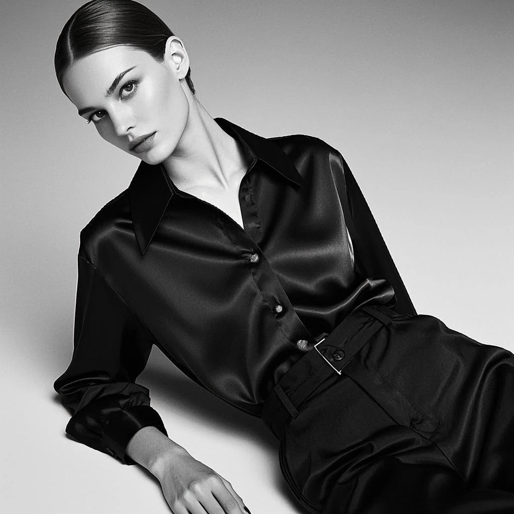 Luxury Satin Finish Shirts And Blouses For Women Clothes Casual Top OL Long Sleeve Single Breasted Elegant French Solid Blouses