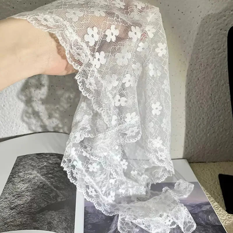 2 in 1 Triangle Short Skirt Half Skirt Butt Curtain Skirt Lace Trim Apron Soft Lace Stacked Ins Style Korean Spring Headscarf