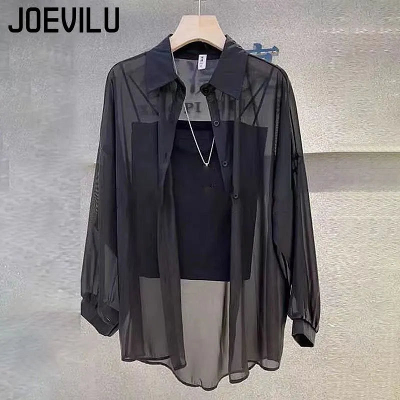 Sheer Chiffon Shirt Women's Casual UV Resistant Cardigan Summer Thin Commuting Coat Japanese Fashion Mesh Sunscreen Clothing Y2k
