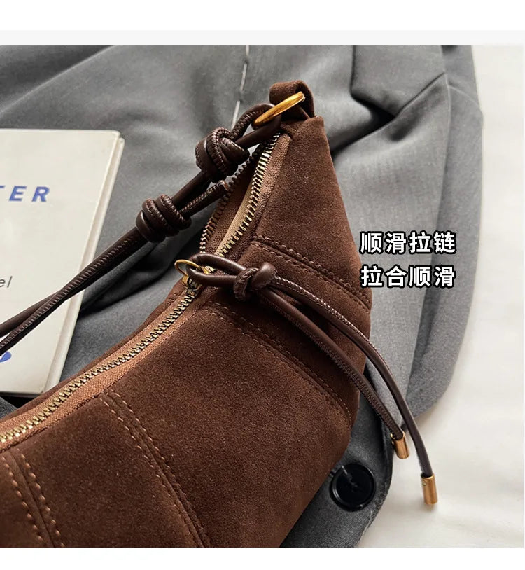 Velvet Material Zipper 2025 High Quality Shoulder Bag Solid Color Simple Fashionable Crossbody Bag Soft Western Style Handbag
