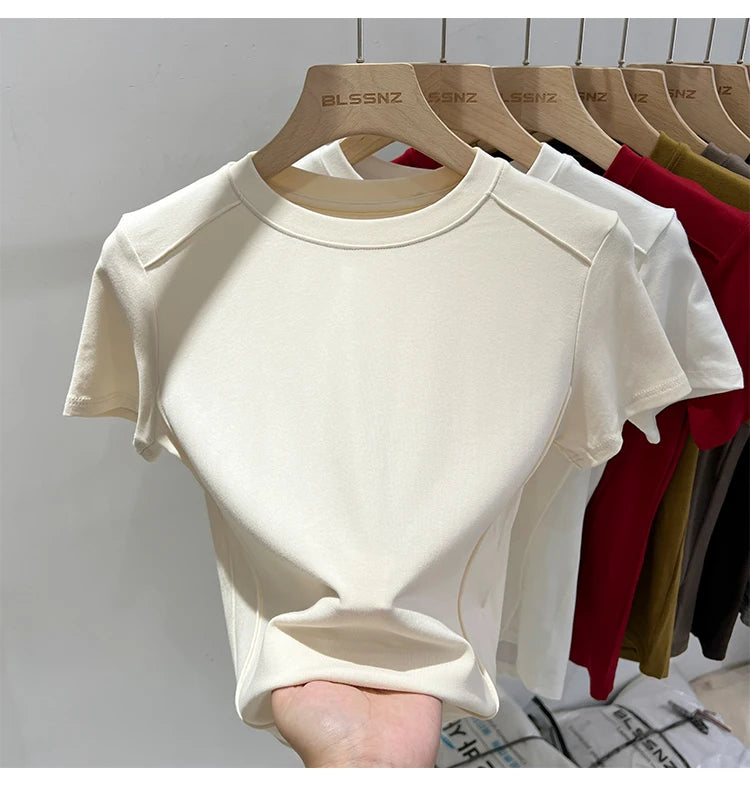AOSSVIAO 2025 Summer white T-shirt Cotton female short-sleeved student versatile loose half-sleeve t-shirt Harajuku top trend