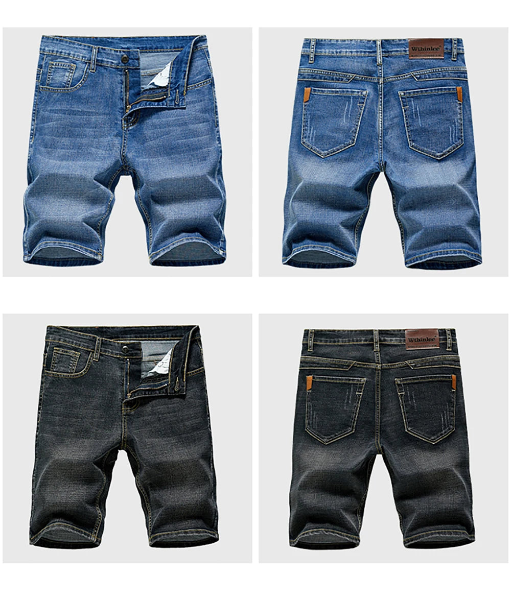 Summer Classic Shorts Jeans Men Denim Pants Straight Stretch Casual Cool Thin Knee Length Blue Fashion Brand Daily Trousers