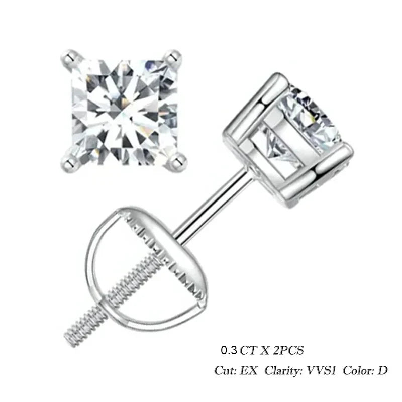 Bamoer 0.5-1ct Moissanite Screw Back Earrings for Women, D Color VVS1 Clarity Lab Created Diamond Earring White Gold Earrings