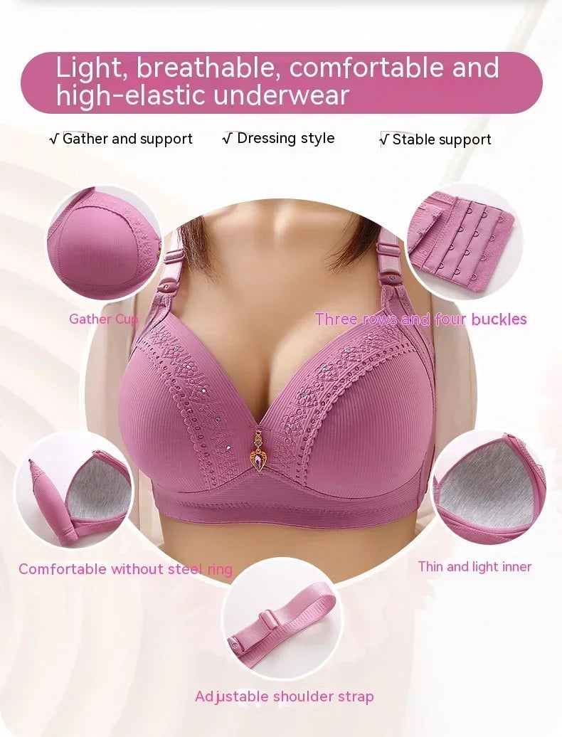 Gathered Side Collection Lifting Underwear Breasts Brassiere Large Size Bra Full Cup Underwear Brassiere No Steel Ring Bra