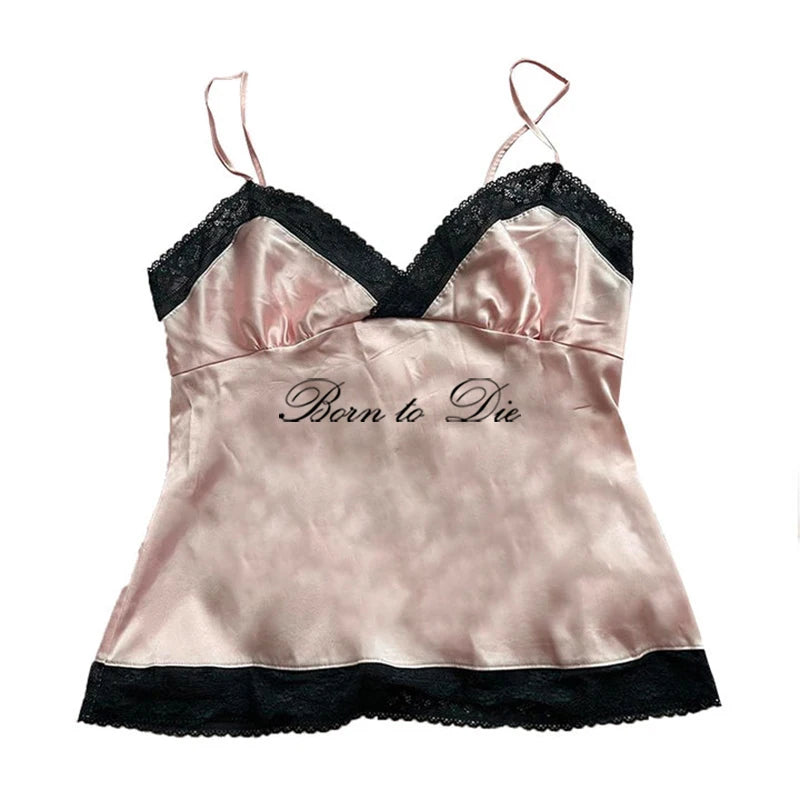 Gothic Grunge Punk Hip Hop Rock Streetwear Casual Sexy Crop Top Y2K Retro Harajuku Emo Girl Aesthetic Fashion Lace Camisole Tops