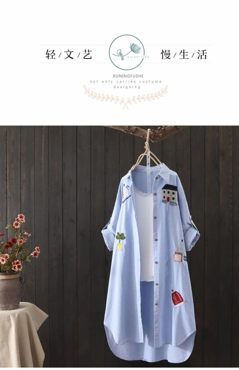 Women Cotton Embroidery Loose Long White Shirts 2025 Spring Autumn New Casual Office Lady Blouse Female Top Loose shirt