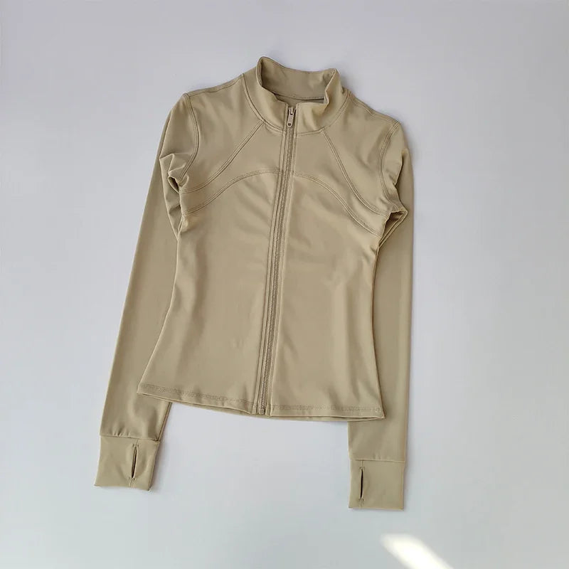 Zippered Sports Jacket for Women Yoga Suits Slim Fit Training for Jogging Long-sleeved Quick-drying Cardigan Jacket Top
