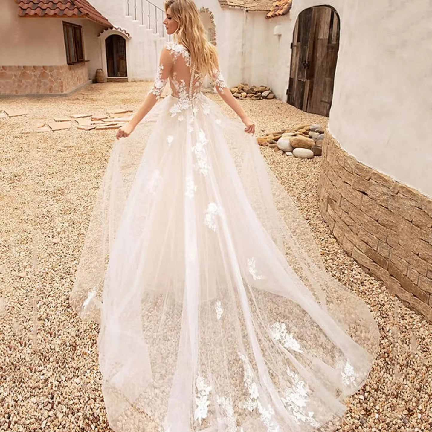 Boho A-Line Wedding Dress Applique O-Neck Bride Dress Tulle Illusion Luxury Bridal Gowns New Vestidos De Novia 2025 Customized