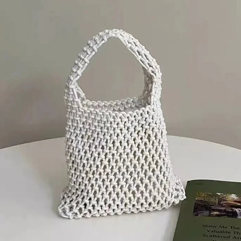 Women Fashion Small Crossbody Phone Bag Solid Color Hollow-out Woven Crochet Lightweight Braided Shoulder Handbag Crossbody Bags