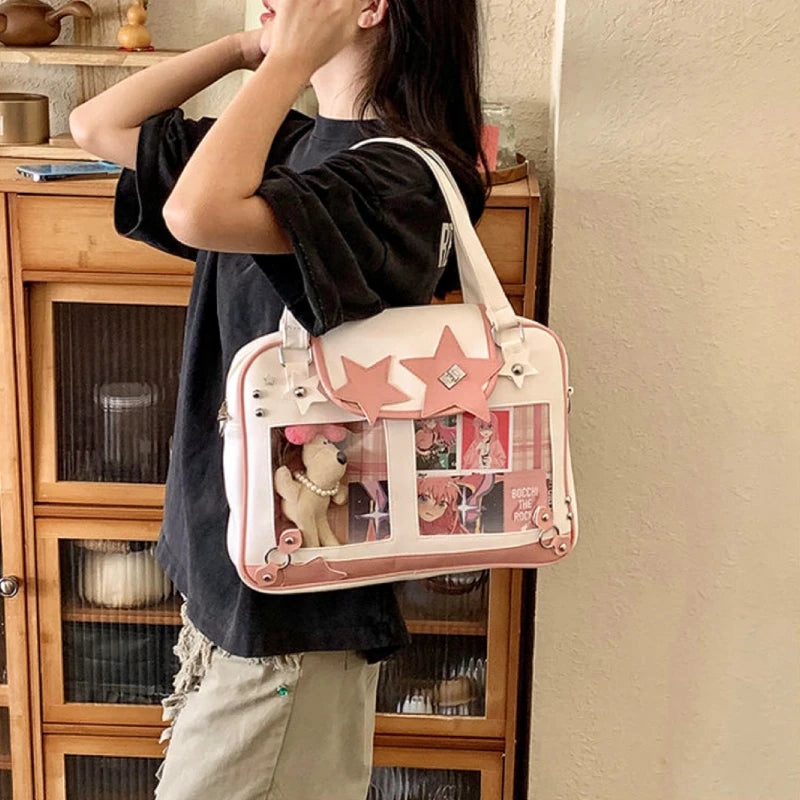 Y2K Trendy Star Ita Bag Lolita Girl Transparent Pocket Fashion Crossbody Bag Women's DIY Display Shoulder Bag Cute Purse Handbag