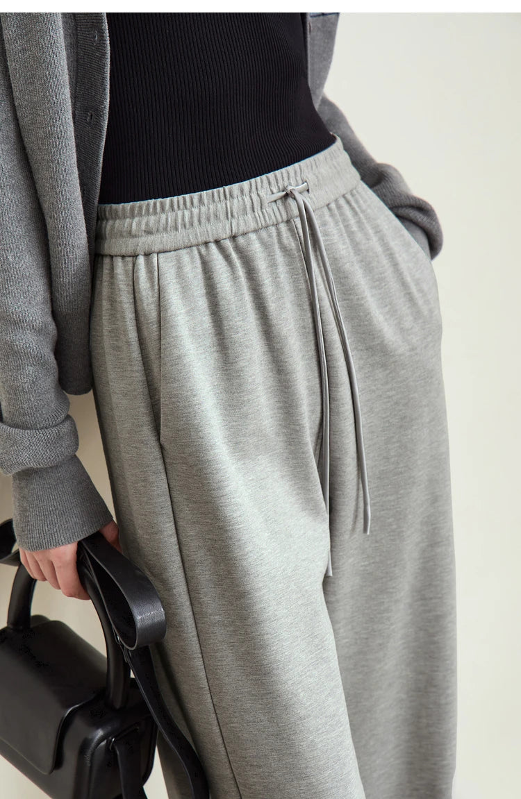 AMII Minimalism Casual Pants for Women 2025 Spring Wide Leg New Loose Vertical Elastic Waist Drawstring Sporty Trousers 12343338