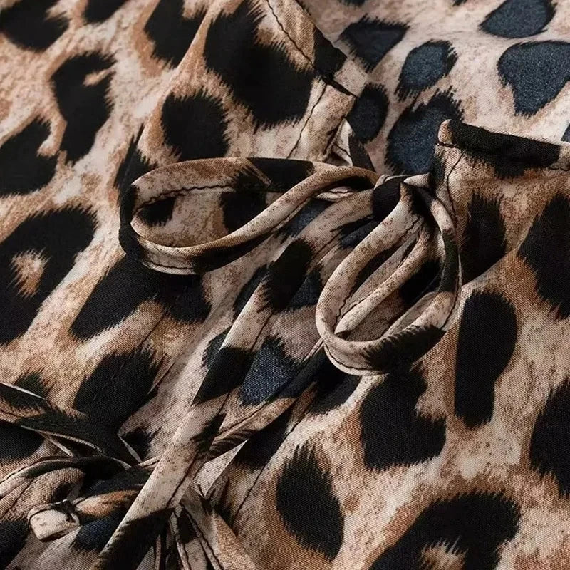 TRAF Leopard Print Crop Top Women Puff Sleeve Ruffle Blouses Woman 2024 Summer Shirts and Blouses for Women Ruched Ladies Tops