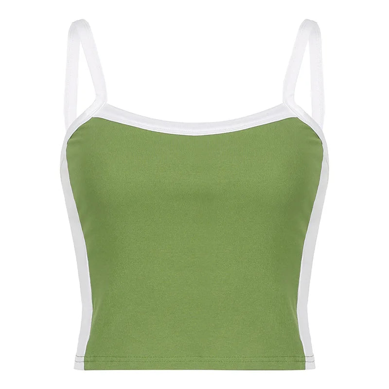 Sleeveless Knitted Crop Tops Green Sexy Basic Patchwork 2024 Summer Casual Cami Backless Y2k Vintage Tank Top Women