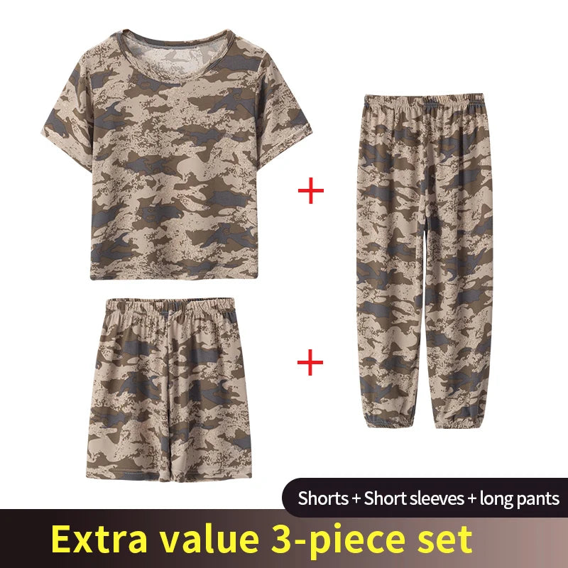 3 Piece Children's Summer Short-sleeved Pants And Shorts Three-piece Boy And Girl Comfortable Thin Air-conditioned Pajamas Set