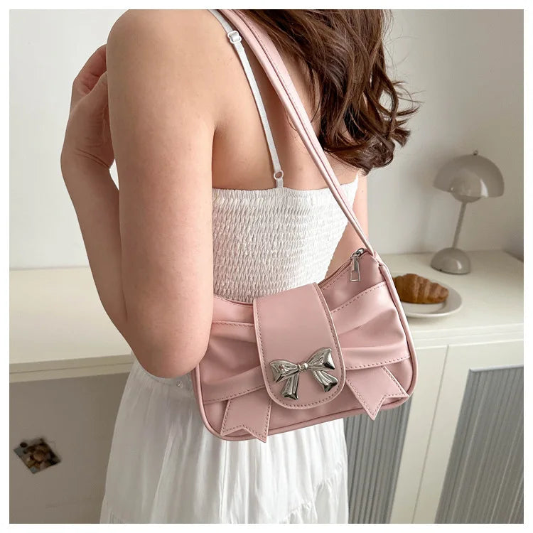 Trendy Bow Shoulder Bag Handbag Casual Underarm Bag Daily Commuting Bags PU Leather Lady Banquet Bag Business Women's Bags