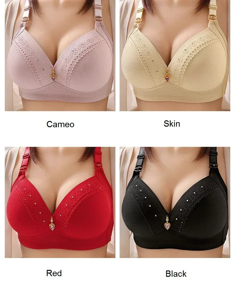 Gathered Side Collection Lifting Underwear Breasts Brassiere Large Size Bra Full Cup Underwear Brassiere No Steel Ring Bra