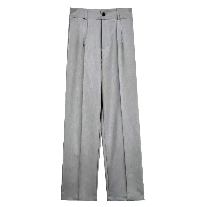 TRZA Women Chic Fashion Office Wear Straight Pants Vintage High Waist Zipper Fly Female Trousers Mujer
